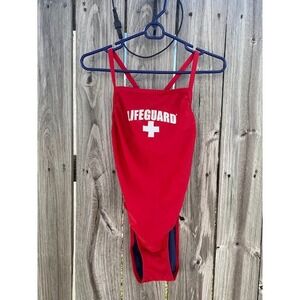 Lifeguard Official Licensed Red One Piece Swimsuit Crossback Size 36 NWT
